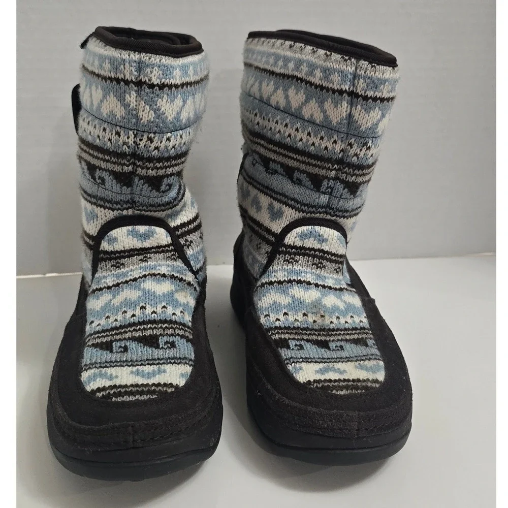 Skechers Tone-ups Cozy Knit Winter Boots Womens Size 7 Blue‎ Fair Isle Heritage